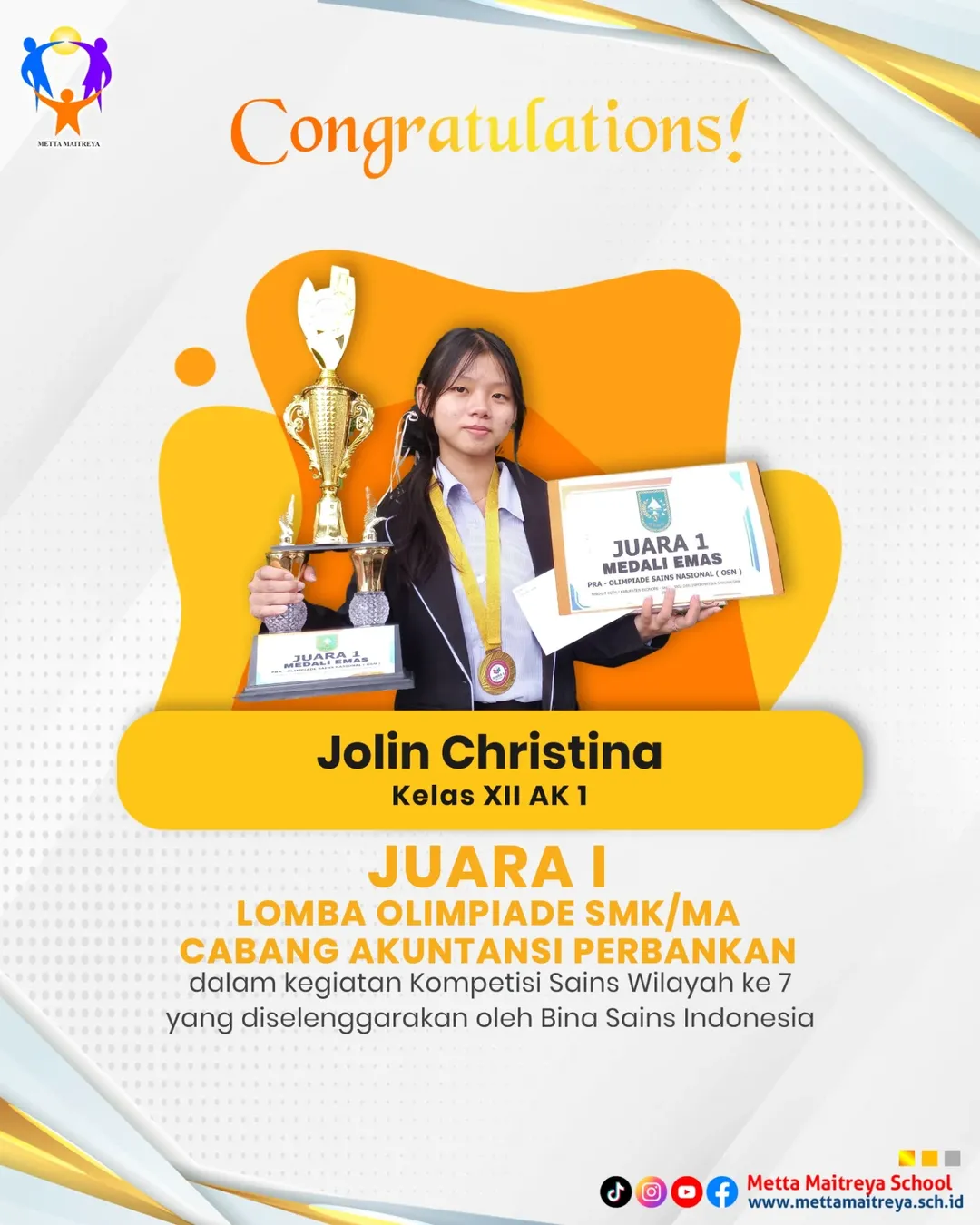 Prestasi Peserta Didik dalam Lomba Olimpiade SMK-MA Cabang Akuntansi Perbankan | SMK METTA MAITREYA